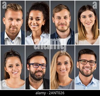 Collage von Portraits eines ethnisch vielfältigen junge Geschäftsleute. Stockfoto