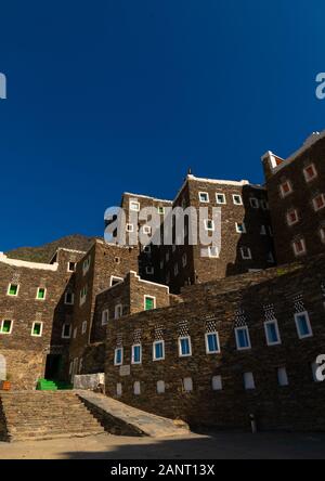 Mehrstöckige Häuser aus Steinen, Asir Provinz, Rijal Alma, Saudi-Arabien Stockfoto