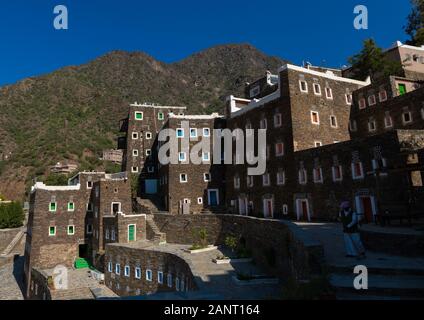 Mehrstöckige Häuser aus Steinen, Asir Provinz, Rijal Alma, Saudi-Arabien Stockfoto