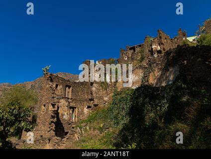 Mehrstöckige Häuser aus Steinen, Asir Provinz, Rijal Alma, Saudi-Arabien Stockfoto