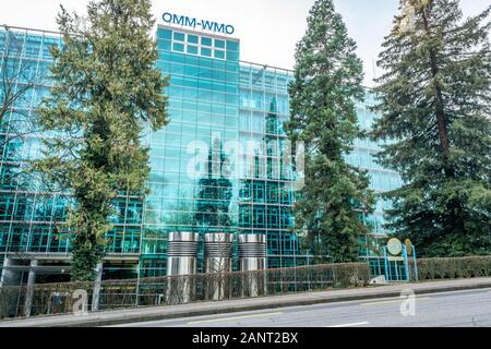 Genf, Schweiz, 3. Januar 2020: omm oder WMO World Meteorological Organisation zentrale Gebäude in Genf in der Schweiz Stockfoto