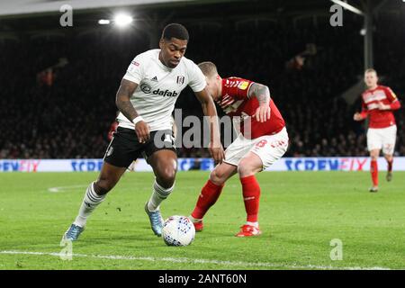 London, Großbritannien. 19 Jan, 2020. Ivan Cavaleiro von Fulham ist von Adam Clayton von Middlesbrough während der efl Sky Bet Championship Match zwischen Fulham und Middlesbrough im Craven Cottage, London, England am 17. Januar 2020 gefordert. Foto von Ken Funken. Nur die redaktionelle Nutzung, eine Lizenz für die gewerbliche Nutzung erforderlich. Keine Verwendung in Wetten, Spiele oder einer einzelnen Verein/Liga/player Publikationen. Credit: UK Sport Pics Ltd/Alamy leben Nachrichten Stockfoto