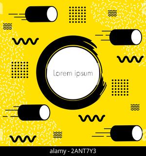 Memphis Stilvorlage für Karte, Präsentation, Abdeckung, Broschüre, Flyer, Poster. Abstrakte geometrische Design mit soliden Hintergrund gelb, schwarz und weiß Stock Vektor