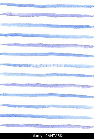 Aquarell blaue Streifen. Linienmuster handgezeichnete Illustration auf weißem Hintergrund Stockfoto