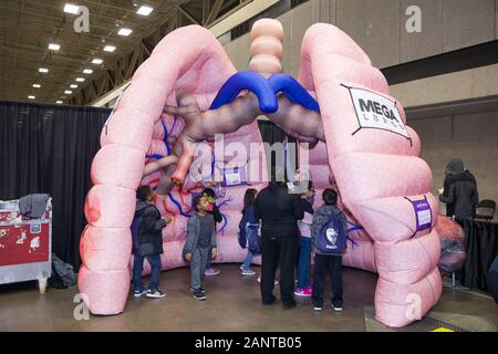 Houston, Texas, USA. 18 Jan, 2020. Ein Lehrer erklärt, wie der menschliche Lungen in Dallas Stammzellen Expo, in Dallas, Texas, USA am 31.01.18, 2020 arbeiten. Die stammzellen Expo hier Vitrinen verschiedene Stammzellen Erfahrungen zu Luftfahrt, Raumfahrt, 3D-Druck und Robotik. Credit: Dan Tian/Xinhua/Alamy leben Nachrichten Stockfoto