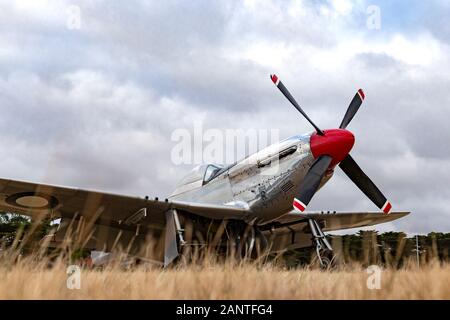 Ehemalige Royal Australian Air Force (RAAF) Commonwealth Aircraft Corporation CA-18 Mustang VH-Agj (North American P-51D Mustang) Weltkrieg II Fighter pl Stockfoto