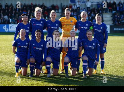 Boreham Wood, Großbritannien. 19 Jan, 2020. Portsmouth, England - Januar 19: Chelsea Team Shootduring's Barclays Frauen Super League Spiel zwischen Arsenal und Chelsea Frauen Frauen an der Wiese Park Stadion am Januar 19, 2020 in Leeds, England Credit: Aktion Foto Sport/Alamy leben Nachrichten Stockfoto