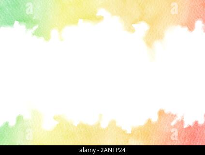 Von Hand bemalt Regenbogen aquarell Textur Rahmen auf weißem Hintergrund. Rechteckige rand Vorlage für Karten und Einladungen von Grün, ihr Stockfoto