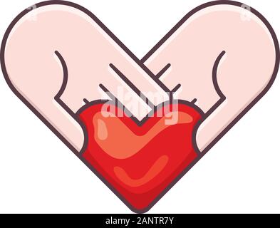 Zwei Hände, Herzen Besitz isoliert Vector Illustration. Valentines Tag oder Organspende konzeptionelle Symbol. Stock Vektor