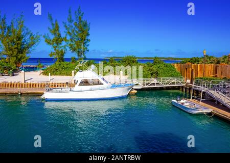 Der Blick auf den Strand auf Half Moon Cay Insel der Bahamas. Stockfoto