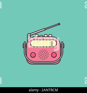 Rosa tragbares Radio Vector Illustration für Radio Day am 13. Februar. Retro Übertragungstechnik symbol Farbe. Stock Vektor
