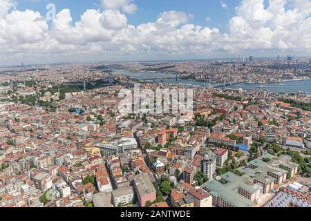 Luftbild von Istanbul, Sultanahmet Platz, Cemberlitas, Grand Bazaar, Beyazit Platz, Blick vom Hubschrauber aus. Stockfoto