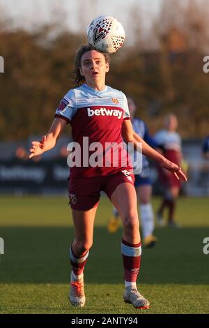 Romford, Großbritannien. 19. Jan 2020. Leanne Kiernan von West Ham United Frauen in Aktion während Super das Barclays FA Women's League Match zwischen West Ham United und Brighton und Hove Albion am Rush Green Stadium, Romford, London am Sonntag, den 19. Januar 2020. (Credit: Jacques Feeney | MI Nachrichten) Credit: MI Nachrichten & Sport/Alamy leben Nachrichten Stockfoto