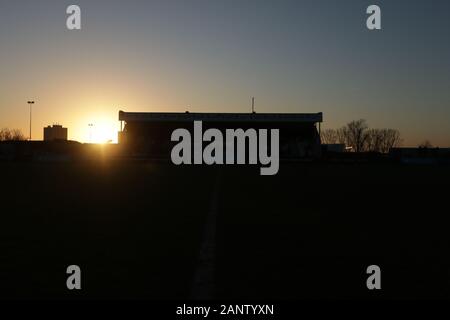 Romford, Großbritannien. 19. Jan 2020. Das Stadion zur Halbzeit während Super das Barclays FA Women's League Match zwischen West Ham United und Brighton und Hove Albion am Rush Green Stadium, Romford, London am Sonntag Januar 2020 19. (Credit: Jacques Feeney | MI Nachrichten) Credit: MI Nachrichten & Sport/Alamy leben Nachrichten Stockfoto