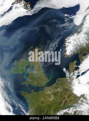 Satellitenansicht der britischen Inseln und Westeuropas ab April 2015 Stockfoto