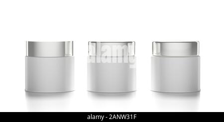 Creme Kosmetik container Vorlage. Gläser mit Deckel vor weißem Hintergrund. Beauty pflege Topf mockup Konzept. 3D-Darstellung Stockfoto