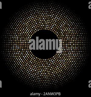 Golden halftone runden Rahmen. Abstrakte chaotischen dots Hintergrund Stock Vektor
