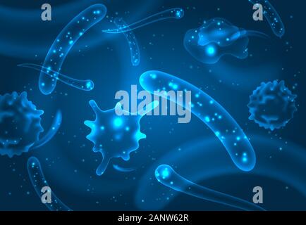 Bakterien und Mikroben Organismen. Mikroskopische Salmonellen, Bacillus oder amöbe Organismen. Abstrakte biologische vector Hintergrund Stock Vektor