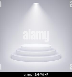Runde Podium von Spotlight auf grauem Hintergrund beleuchtet. Eps 10. Stock Vektor