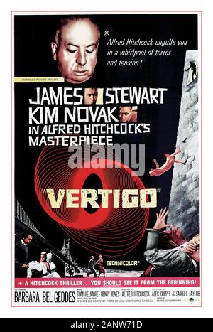 Vertigo Vintage 1950er Film Cinema Poster VERTIGO 1958 mit James Stewart Kim Novak Barbara Bel Geddes Unter Der Regie von Alfred Hitchcock Paramount International U.S. Stockfoto