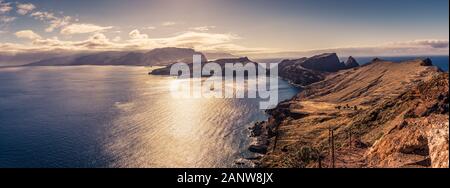 Panorama Aussicht auf Insel im Atlantischen Meer, Ponta de sao Laurence, Madeira, Portugal Stockfoto