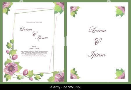 Karte mit Blumen und Blättern für Hochzeitseinladung. Beschriftung . Blumenplakat, Einladung. Vector dekorative Grußkarte oder Einladung Design Bac Stockfoto
