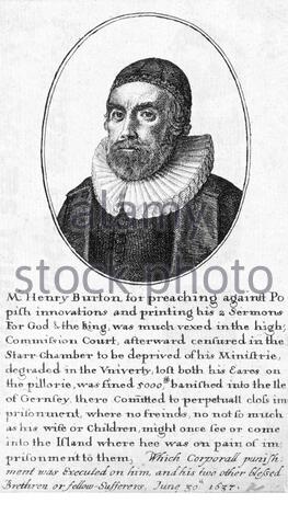 Henry Burton, 1578 - 1648, war ein englischer puritanischer und Theologe. Burton's Ohren wurden im 1637 Cut für das Schreiben von flugschriften gegen die Ansichten der Erzbischof Laud, Radierung von Böhmische Kupferstecher Wenzel Hollar aus 1600s Stockfoto
