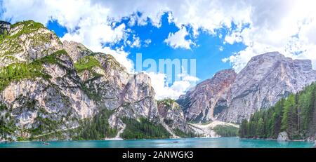 Braies Lake in den Dolmen, italienischen Alpen, Fanes-Sennes-Prags, Italien, Europa. Stockfoto