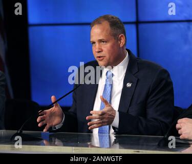 Kennedy Space Center, United States. 19 Jan, 2020. NASA-Administrator Jim Bridenstine besucht eine Pressekonferenz im Anschluss an die Launch Abort Test im Kennedy Space Center, Florida am Sonntag, 19. Januar 2020. Foto von Joe Marino-Bill Cantrell/UPI Quelle: UPI/Alamy leben Nachrichten Stockfoto