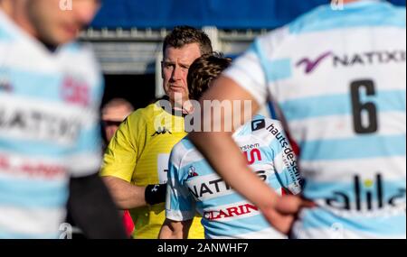 London, Großbritannien. 19 Jan, 2020. Nigel Owens Gleichreferent während des Europäischen Rugby Champions Cup Match zwischen Sarazenen und Racing 92 in der Allianz Park, London, England am 19. Januar 2020. Foto von Phil Hutchinson. Nur die redaktionelle Nutzung, eine Lizenz für die gewerbliche Nutzung erforderlich. Keine Verwendung in Wetten, Spiele oder einer einzelnen Verein/Liga/player Publikationen. Credit: UK Sport Pics Ltd/Alamy leben Nachrichten Stockfoto