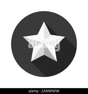 Sternsymbol in flachen Design. Stern mit langen Schatten in den schwarzen Kreis. Vector Illustration. Stock Vektor