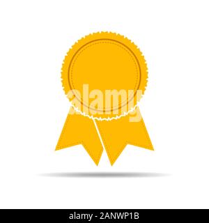 Einfache Medaille mit Band. Gelbe Medaille mit Schatten in flacher Ausführung. Silhouette von Trophy, Auszeichnungen oder Medaille. Vector Illustration. Stock Vektor
