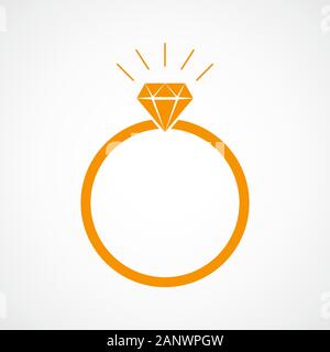 Orange Hochzeit Ring Symbol in flacher Ausführung. Ring mit Diamant auf hellen Hintergrund isoliert. Vector Illustration. Stock Vektor