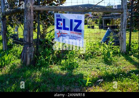 Orchard, Texas - Januar 19, 2020: politische Kampagne Zeichen der Demokrat Eliz Markowitz für das Texas State repräsentative Haus Bezirk 28 Besondere ele Stockfoto