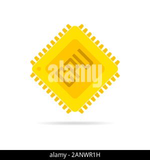 Gelbe Chip Icon in flacher Ausführung. Einfache microchip Symbol. Microcircuit Flachbild unterzeichnen. Vector Illustration. Stock Vektor