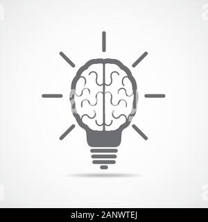 Abstrakte menschliche Gehirn Symbol. Vector Illustration. Grau Gehirn in Form von Glühbirne auf hellen Hintergrund Stock Vektor