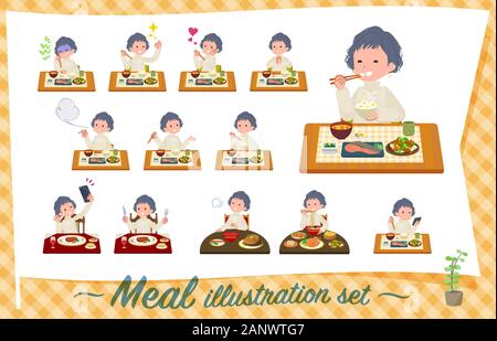 Eine Reihe von lässige Mode Frauen über Mahlzeiten. Japanische und chinesische Küche, westliche Gerichte und so weiter. Es ist Vektor Kunst so ist es leicht zu bearbeiten. Stock Vektor