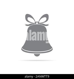Weihnachten hand Glockensymbol isoliert. Einfache graue Hand Glocke mit Schleife. Vector Illustration. Stock Vektor