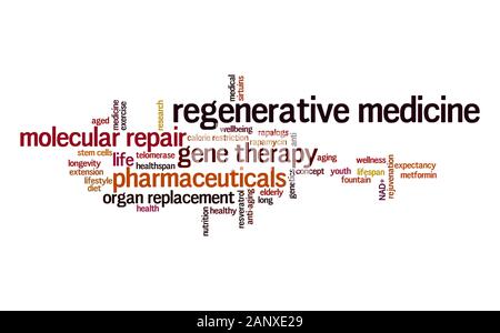 Regenerative Medizin Wort Wolke. Typografie. Stockfoto