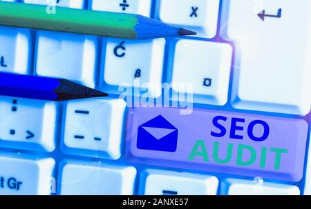 Konzeptionelle Hand schreiben, Seo Audit. Konzept Bedeutung Suchmaschinen Optimierung Validierung und Überprüfung der Prozess Stockfoto