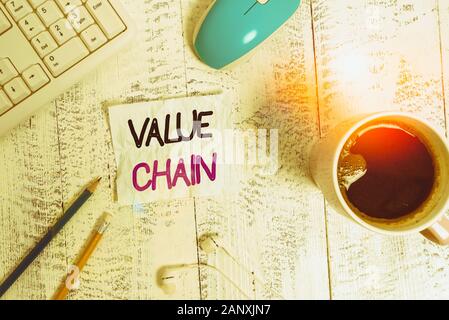Handschrift Text schreiben Wertschöpfungskette. Konzeptionelle foto Prozess oder die Aktivitäten, durch die Unternehmen einen Mehrwert zu einem Artikel technische Geräte farbige r Stockfoto