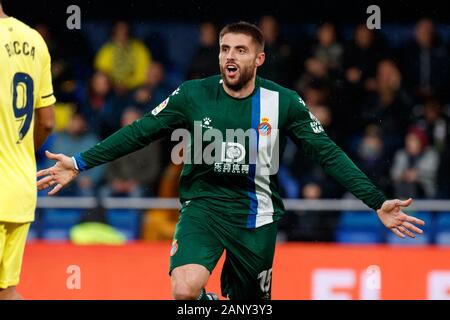 David Lopez von RCD Espanyol feiert die 0-1 während der Liga Match zwischen Villarreal CF und RCD Espanyol im Estadio de la Ceramica am 19. Januar 2020 in Villarreal, Spanien (Foto von DAX/ESPA-Bilder) Stockfoto