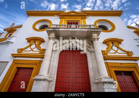 Sevilla, Spanien - königliche Stierkampfarena Eingang Fassade Stockfoto