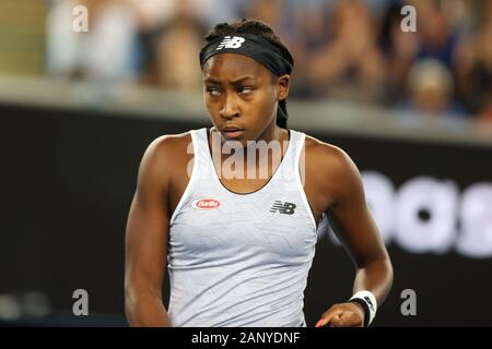 Melbourne, Australien. 20. Jan 2020. Melbourne, Australien. 20 Jan, 2020. Coco Gauff der USA während der ATP Australian Open 2020 in Melbourne Park, Melbourne, Australien am 20. Januar 2020. Foto von Peter Dovgan. Credit: UK Sport Pics Ltd/Alamy leben Nachrichten Stockfoto
