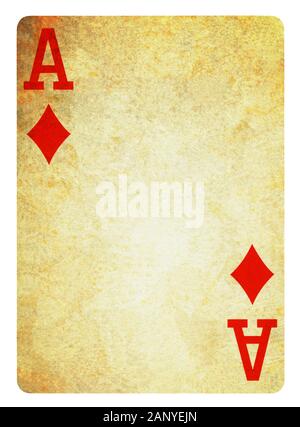 Ace Of Diamonds Vintage Playing Card isoliert auf weißem (clipping path enthalten) Stockfoto