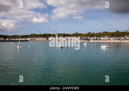 Cancale, Frankreich - 15. September 2018: Cancale, Fischerhafen und die berühmten Austern Produktion Stadt am westlichen Ende der Bucht von Mont Saint-Mic Stockfoto