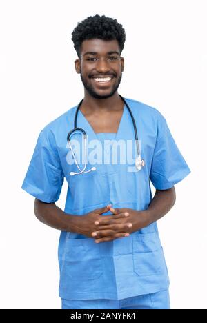 Stattliche african american medical student auf weißem Hintergrund für Ausschneiden Stockfoto