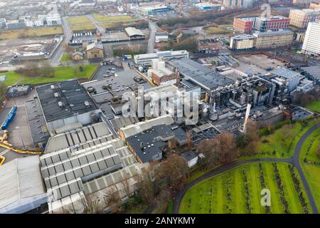 Blick auf die Wellpark Brewery, Heimat der Tennent Caledonian Breweries im Osten Von Glasgow, Schottland, Großbritannien Stockfoto