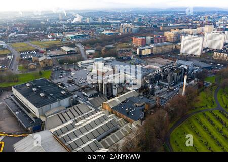 Blick auf die Wellpark Brewery, Heimat der Tennent Caledonian Breweries im Osten Von Glasgow, Schottland, Großbritannien Stockfoto