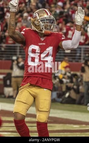 Santa Clara, Kalifornien, USA. 19 Jan, 2020. San Francisco 49ers wide receiver Kendrick Bourne (84) am Sonntag, 19. Januar 2020, in Levis Stadion in Santa Clara, Kalifornien. Die 49ers besiegten die Verpacker 37-20 im NFC Championship Playoff Spiel. Credit: Al Golub/ZUMA Draht/Alamy leben Nachrichten Stockfoto